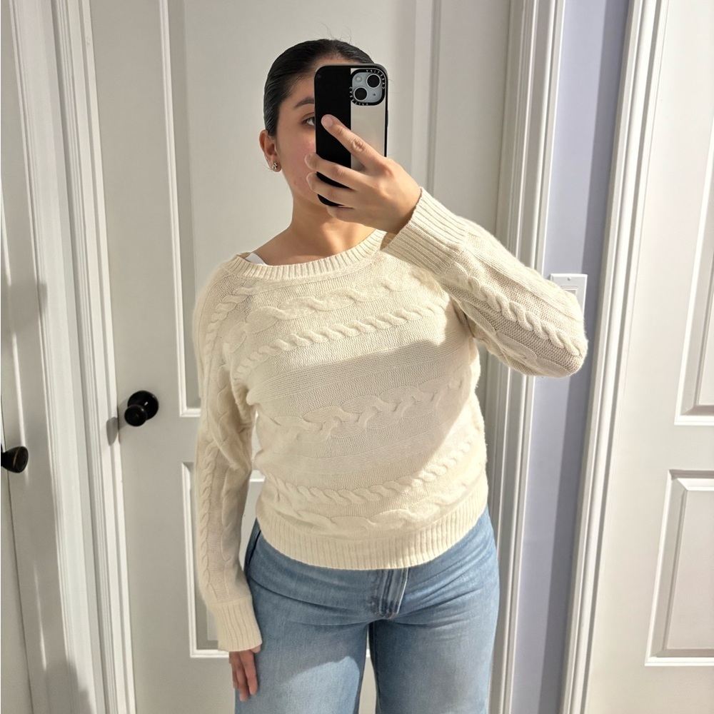 CHARTER CLUB 100% 2-Ply Cashmere Ivory Cabled Sweater, Size: M